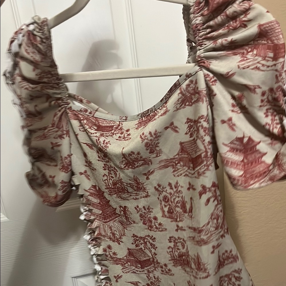 Brand new Red and White Toile Puff Sleeve Top